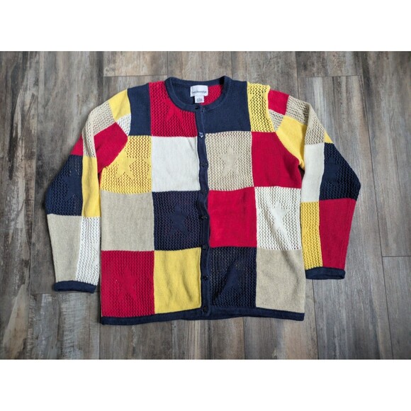 Breckenridge Cardigan Sweater Women's Medium Color Block Festive Stars July 4th - Picture 1 of 7